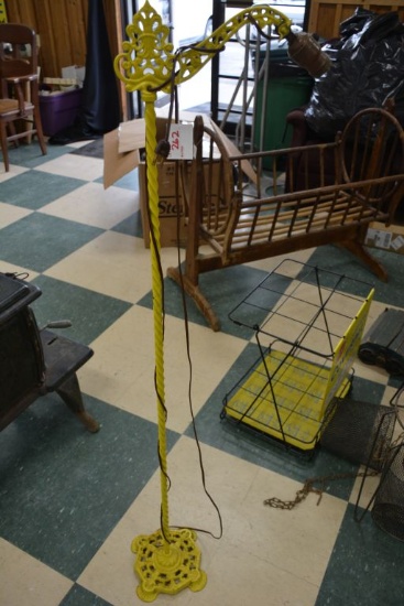 Vintage Cast Iron Yellow Twist Pole Floor Lamp