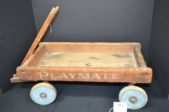 Vintage Wood Child's Playmate Wagon; Hand is broken.