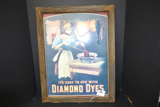 Diamond Dyes Tin Sign in Barn Door Frame; 24"x17"