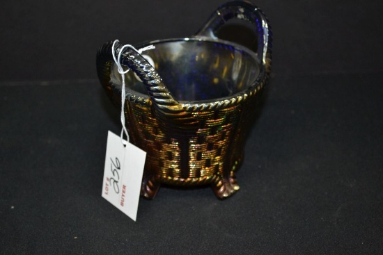 Northwood Gold Carnival Glass Blue Bushel Basket; 5"x5"