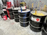 1 Lot of 55 Gal. Paint Drums w/Pumps; All partial (down to 1/2)