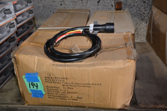 3 Boxes - 7-Way Trailer Cables w/Ring Terminal; 4-1/2' Length; 12 Pieces/Box; 3xBid