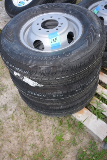 1 Lot of 3 Taskmaster 235/80 R16 10-Ply Tires w/Dual Wheels