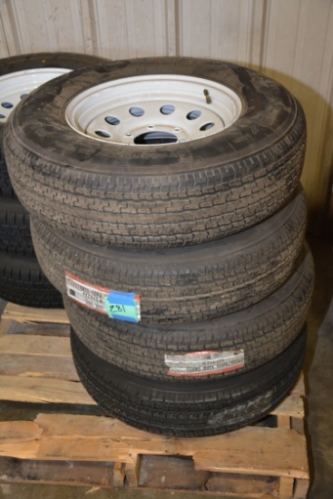 1 Lot of 4 Diamondback 225/75 R15 10-Ply Tires w/White Wheels