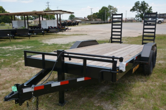 HP Trailers 16'+2' Heavy Duty Flatbed Trailer w/Tandem 7K Axles, Wood Floor, Adjustable Width Skidlo