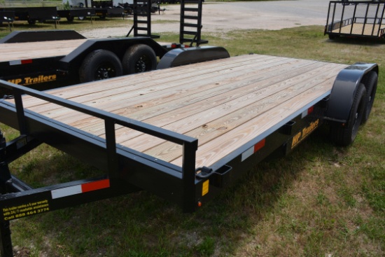 HP Trailers 16'+2' Heavy Duty Flatbed Trailer w/Tandem 5K Axles, Pull Out Ramps, Wood Floor, 2-5/16"