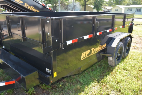HP Trailers 14' Single Cylinder Scissor Hoist Dumpbox Trailer w/Tandem 8K Axles, Steel Floor, 15" Si
