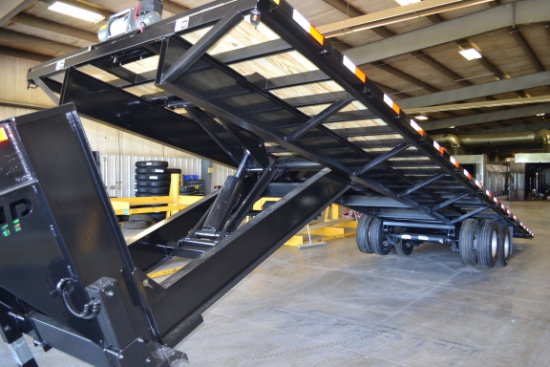 HP Trailers 36' GT Gooseneck Hi Deck Combo Tilt Neck Trailer w/Dual Hydraulic Jacks, Wood Floor, Tan