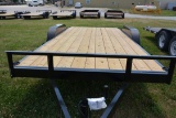 HP Trailers 16'+2' Heavy Duty Flatbed Trailer w/Tandem 3500 lb. Axles, Pull Out Ramps, Wood Floor, 2