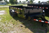 HP Trailers 14' Single Cylinder Scissor Hoist Dump Box Trailer w/Tandem 8K Axles, Steel Floor, Stake