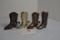 Group of 4 Metal, Brass, and Silver-Colored Cowboy Boot Toothpick Holders