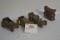 Group of 3 Brass Metal Vintage Cars and 1 Pot Metal Covered Wagon Marked Colorado