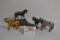 Group of 5 Various Sized Pot Metal Miniature Horses w/Saddles