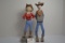 Pair of Wooden Handcarved Ray Hockman 1985 Cowgirl and Cowboy Figures