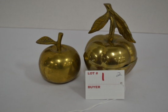 Vintage Brass Apple-Shaped Paperweight and Apple-Shaped Bell