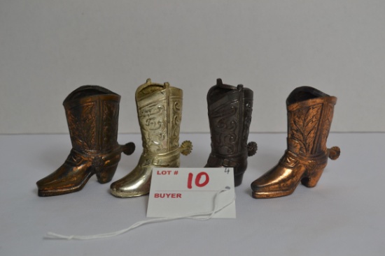 Group of 4 Souvenir Metal Cowboy Boot Toothpick Holders