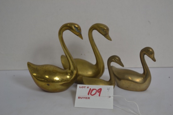 Group of 4 Brass Swans