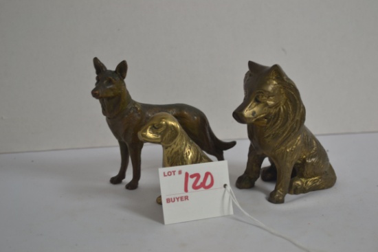 Group of 3 Brass and Pot Metal Collie Dogs