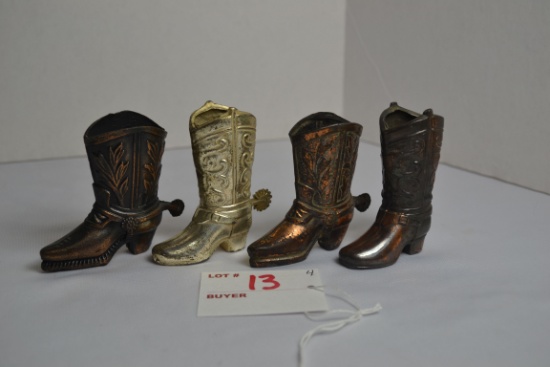 Group of 4 Metal, Brass, and Silver-Colored Cowboy Boot Toothpick Holders