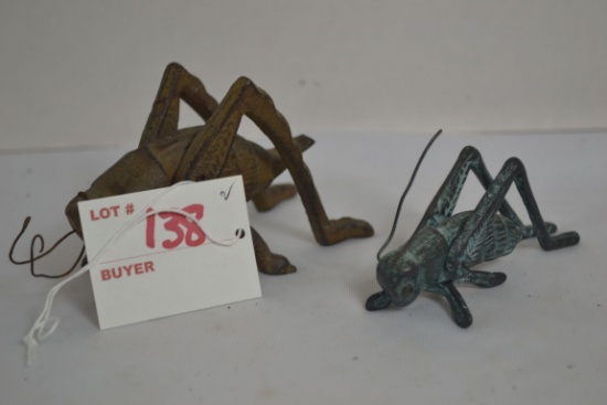 Pair of Cast Iron Grasshopper Figurines