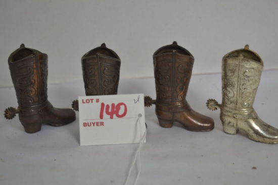 Group of Metal, Brass, and Silver-Colored Cowboy Boot Toothpick Holders