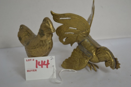 Pair of Brass and Hen and Rooster Figurines