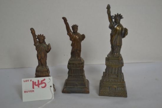 Group of 3 Miniature Pot Metal Statue of Liberty Figurines