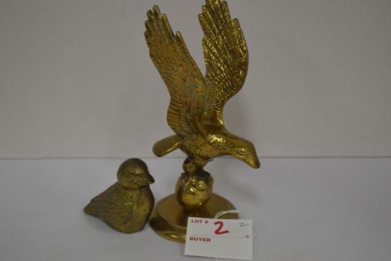 Brass Eagle 7" Paperweight and  Bird Figurine