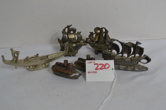 Group of 6 Brass and Metal Ships
