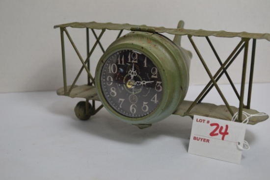 Contemporary Metal Airplane Battery-Operated Table Clock; 4-1/2"x10"x7"