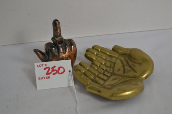 Pair of Small Brass Palm Hands Soap Dish w/Finger Lighter