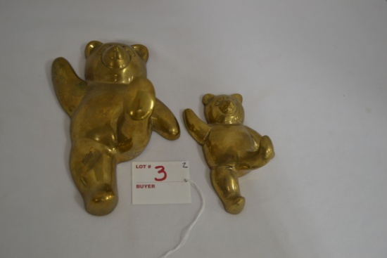 Pair of Brass Wall Mount Teddy Bear Hangers; 6" and 4"