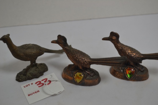 Pair of New Mexico and Arizona Souvenir Roadrunner Figurines and 1 Avon Pheasant Figurine
