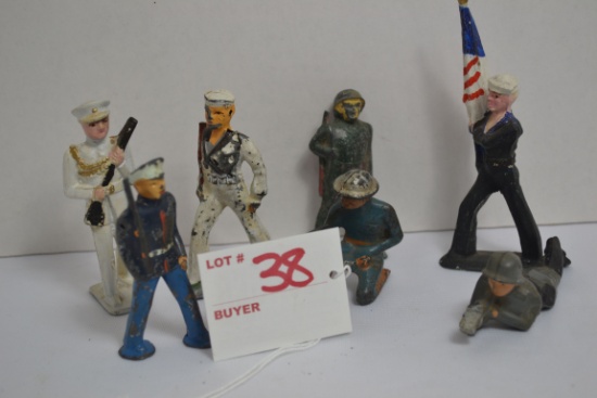 Group of Vintage Cast Iron Military Toy Figurines