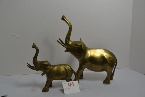 Pair of Brass Elephants; 8"x9" and 6"x6"