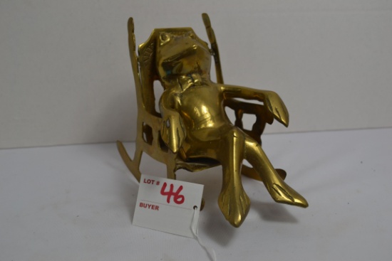 Brass Frog in Rocking Chair Figurine; 7"x5-1/2"