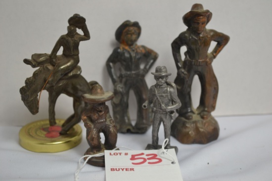 Group of 5 Metal Cowboy and Horse Figurines