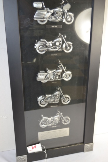 Framed Harley Davidson Motorcycles of the 1980s; 25"x12"; Missing Plaque