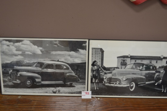 Pair of Plastic Framed Vintage Car Prints; 18"x12"
