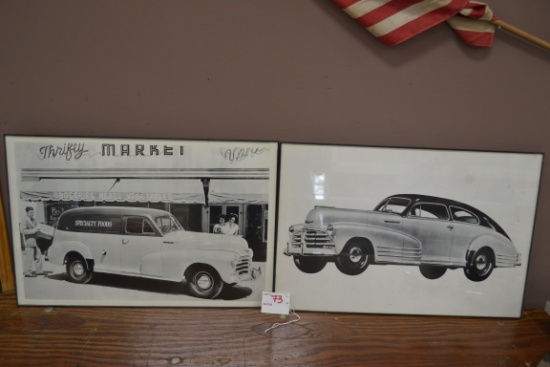 Pair of Plastic Framed Vintage Car Prints; 18"x12"