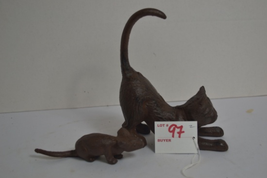 Pair of Cast Iron Cat and Mouse