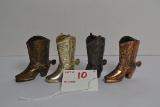 Group of 4 Souvenir Metal Cowboy Boot Toothpick Holders