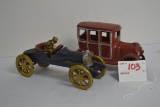 Cast Iron Racer Car and Driver and 1920s Model T Car