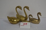 Group of 4 Brass Swans