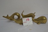 Group of 3 Brass Miniature Whales and One Whale Napkin Ring