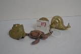 Group of 4 Brass and Metal Paperweights of Snails and Turtle