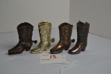Group of 4 Metal, Brass, and Silver-Colored Cowboy Boot Toothpick Holders