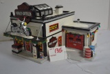 1996 Snow Village Lighted Ceramic Harley Davidson Garage Christmas Decoration