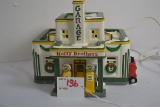 1995 Snow Village Lighted Ceramic Holly Brothers Garage Christmas Decoration