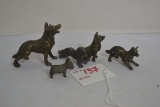 Group of Cast Iron Brass Finished Dog Figurines